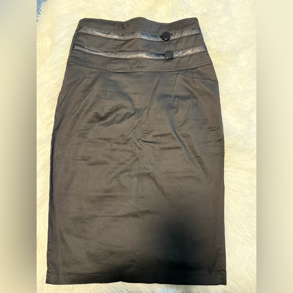 Lucy Black Pencil Skirt with Button Detail